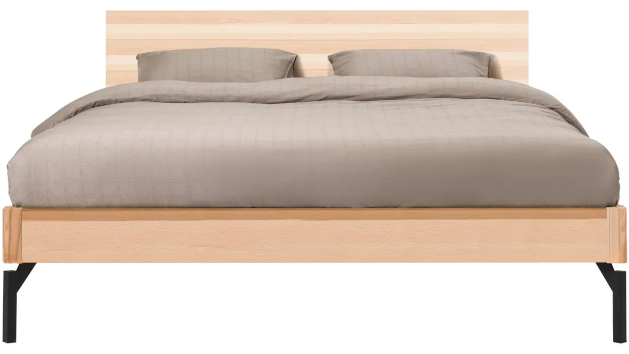 Bed Sky met hoofdbord hout en poten metaal