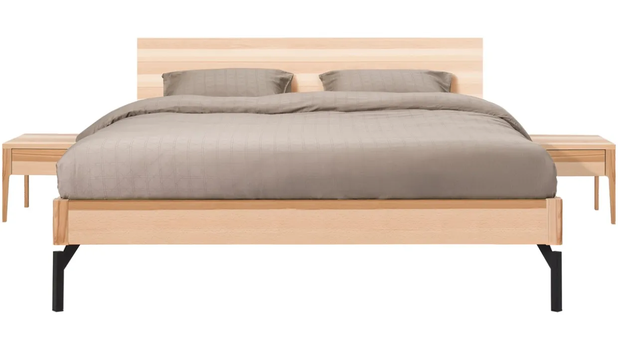 Bed Sky met hoofdbord hout en poten metaal