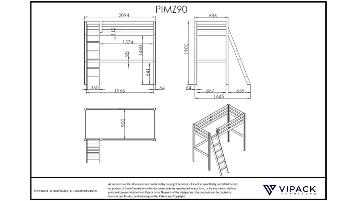 Hoogslaper Pino mezzanine met boekenkast
